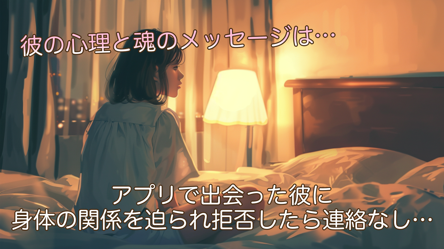 【占い師の本音】アプリで出会った彼に身体の関係を迫られ、拒否したら連絡なし…彼の心理と魂のメッセージ